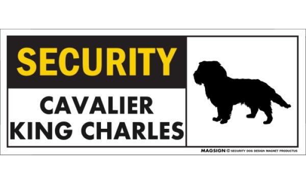 画像1: [MAGSIGN] キャバリアキングチャールズ セキュリティーマグネット＆ステッカー 英語 警備 防犯 SECURITY CAVALIER KING CHARLES 対象:車(ドア/ガラス/ボディ)・屋外(玄関扉/窓ガラス/メールポスト) 日本製 (1)