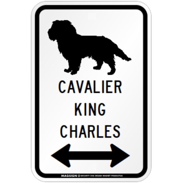 画像1: CAVALIER KING CHARLES [MAGSIGN] シルエット＆矢印 アメリカン道路標識 英語犬種名 マグネット/ステッカー：ホワイト (1)