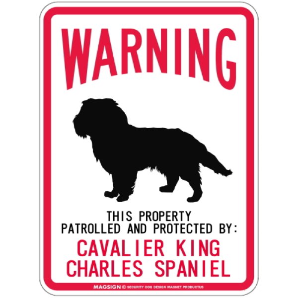 画像1: [MAGSIGN] CAVALIER KING CHARLES 注意 英語 WARNING 警告/保護/警戒 車 屋外用 マグネット＆ステッカー 日本製：キャバリアキングチャールズ (1)