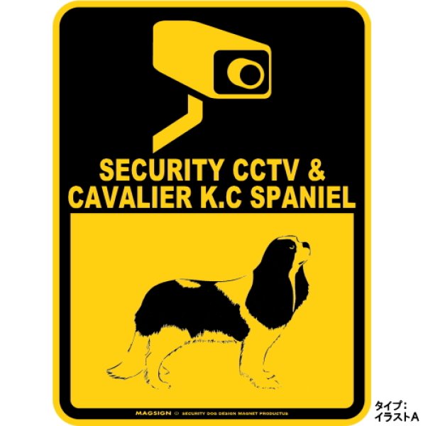 画像1: キャバリアキングチャールズスパニエル＆防犯カメラ 監視 警戒中 英語 マグサイン(マグネット/ステッカー)：SECURITY CCTV ＆ CAVALIER K.C SPANIEL [MAGSIGN] (1)