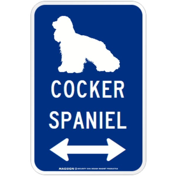 画像1: COCKER SPANIEL [MAGSIGN] シルエット＆矢印 アメリカン道路標識 英語犬種名 マグネット/ステッカー：ブルー (1)
