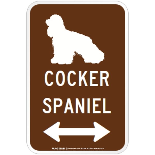 画像1: COCKER SPANIEL [MAGSIGN] シルエット＆矢印 アメリカン道路標識 英語犬種名 マグネット/ステッカー：ブラウン (1)