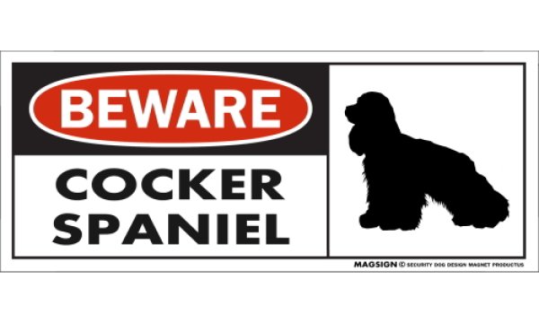 画像1: [MAGSIGN] コッカースパニエル マグネット＆ステッカー 犬 注意 英語 BEWARE COCKER SPANIEL 対象:車(ドア/ガラス/ボディ)・屋外(玄関扉/窓ガラス/メールポスト) 日本製 (1)