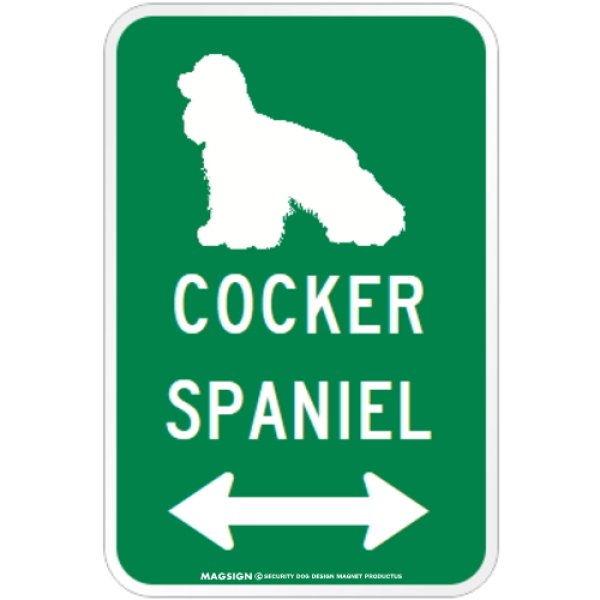 画像1: COCKER SPANIEL [MAGSIGN] シルエット＆矢印 アメリカン道路標識 英語犬種名 マグネット/ステッカー：グリーン (1)