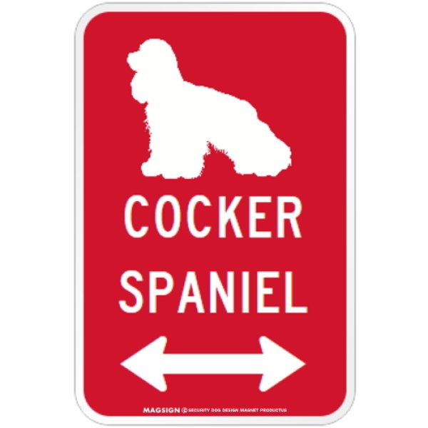 画像1: COCKER SPANIEL [MAGSIGN] シルエット＆矢印 アメリカン道路標識 英語犬種名 マグネット/ステッカー：レッド (1)