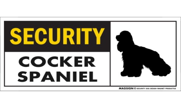 画像1: [MAGSIGN] コッカースパニエル セキュリティーマグネット＆ステッカー 英語 警備 防犯 SECURITY COCKER SPANIEL 対象:車(ドア/ガラス/ボディ)・屋外(玄関扉/窓ガラス/メールポスト) 日本製 (1)