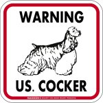 画像1: [MAGSIGN] WARNING US.COCKER マグネット＆ステッカー：アメリカンコッカー(ホワイト/イエロー/オレンジ) 注意 英語 正方形 車＆屋外用(防水性/耐光性) 日本製 (1)