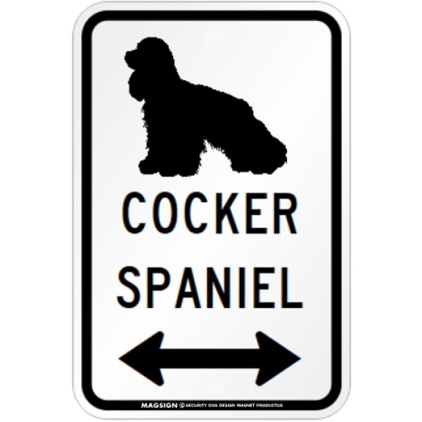 画像1: COCKER SPANIEL [MAGSIGN] シルエット＆矢印 アメリカン道路標識 英語犬種名 マグネット/ステッカー：ホワイト (1)