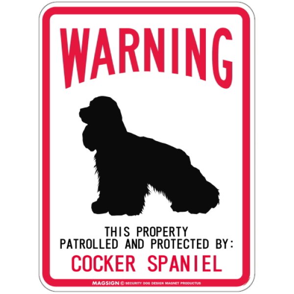 画像1: [MAGSIGN] COCKER SPANIEL 注意 英語 WARNING 警告/保護/警戒 車 屋外用 マグネット＆ステッカー 日本製：コッカースパニエル (1)