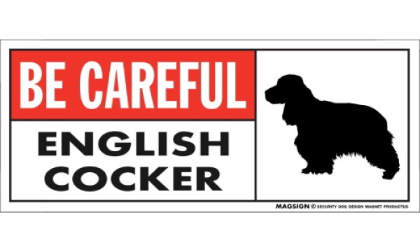 画像1: [MAGSIGN] イングリッシュコッカー マグネット＆ステッカー (犬)気を付けて 英語 BE CAREFUL ENGLISH COCKER 対象:車(ドア/ガラス/ボディ)・屋外(玄関扉/窓ガラス/メールポスト) 日本製 (1)