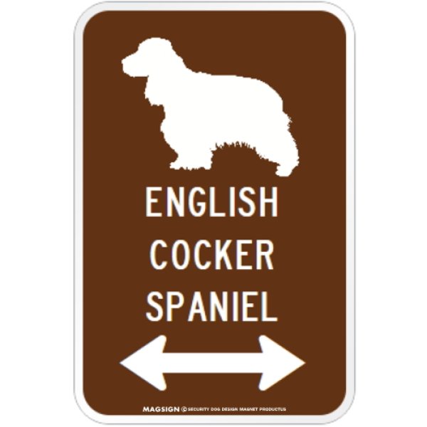 画像1: ENGLISH COCKER SPANIEL [MAGSIGN] シルエット＆矢印 アメリカン道路標識 英語犬種名 マグネット/ステッカー：ブラウン (1)