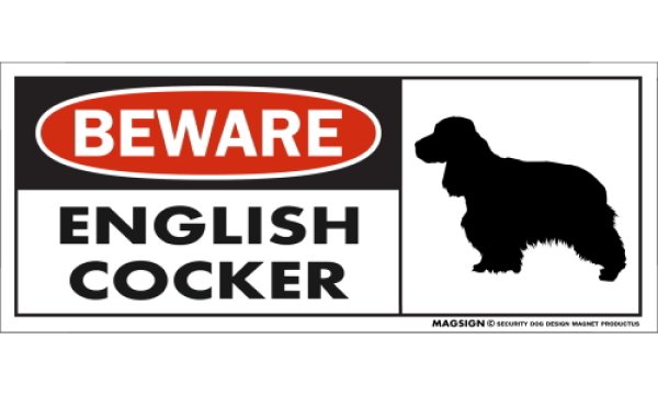 画像1: [MAGSIGN] イングリッシュコッカー マグネット＆ステッカー 犬 注意 英語 BEWARE ENGLISH COCKER 対象:車(ドア/ガラス/ボディ)・屋外(玄関扉/窓ガラス/メールポスト) 日本製 (1)