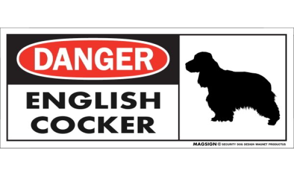 画像1: [MAGSIGN] イングリッシュコッカースパニエル マグネット＆ステッカー 英語 危ない 危険 DANGER ENGLISH COCKER 対象:車(ドア/ガラス/ボディ)・屋外(玄関扉/窓ガラス/メールポスト) 日本製 (1)