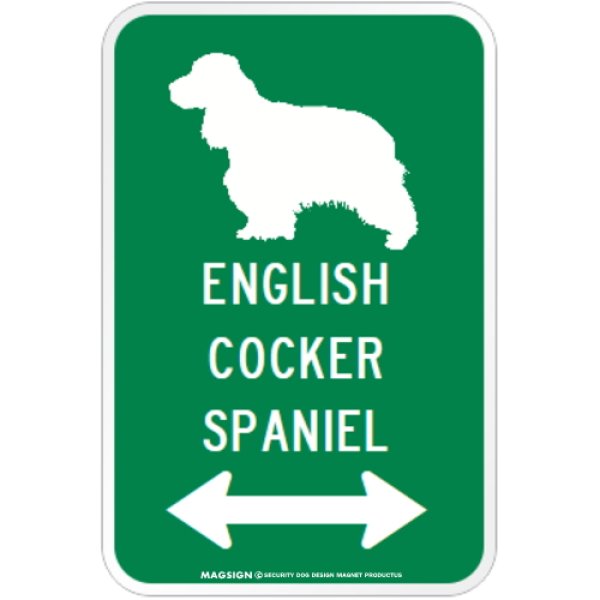 画像1: ENGLISH COCKER SPANIEL [MAGSIGN] シルエット＆矢印 アメリカン道路標識 英語犬種名 マグネット/ステッカー：グリーン (1)