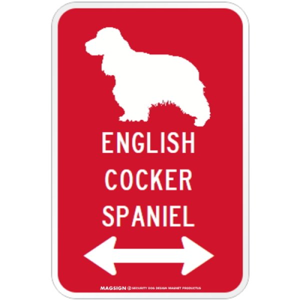 画像1: ENGLISH COCKER SPANIEL [MAGSIGN] シルエット＆矢印 アメリカン道路標識 英語犬種名 マグネット/ステッカー：レッド (1)