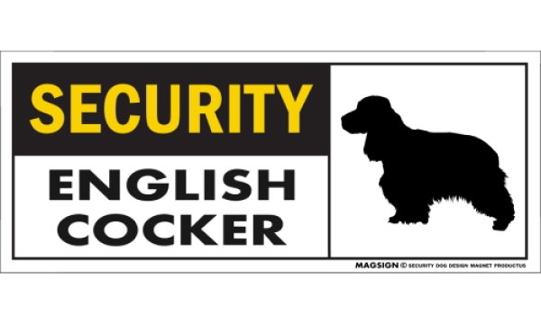 画像1: [MAGSIGN] イングリッシュコッカー セキュリティーマグネット＆ステッカー 英語 警備 防犯 SECURITY ENGLISH COCKER 対象:車(ドア/ガラス/ボディ)・屋外(玄関扉/窓ガラス/メールポスト) 日本製 (1)