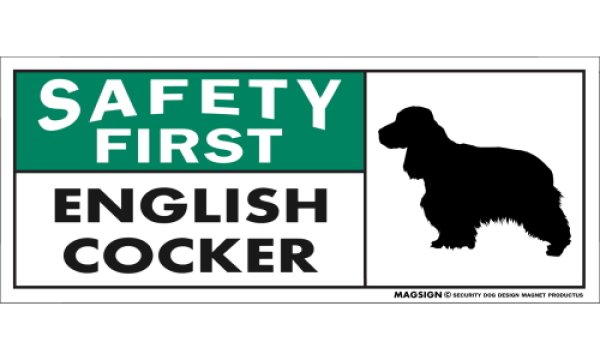 画像1: [MAGSIGN] イングリッシュコッカー マグネット＆ステッカー 英語 安全第一 SAFETY FIRST ENGLISH COCKER 対象:車(ドア/ガラス/ボディ)・屋外(玄関扉/窓ガラス/メールポスト) 日本製 (1)