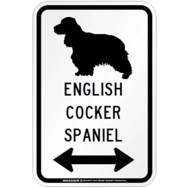 画像1: ENGLISH COCKER SPANIEL [MAGSIGN] シルエット＆矢印 アメリカン道路標識 英語犬種名 マグネット/ステッカー：ホワイト (1)