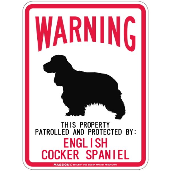 画像1: [MAGSIGN] ENGLISH COCKER SPANIEL 注意 英語 WARNING 警告/保護/警戒 車 屋外用 マグネット＆ステッカー 日本製：イングリッシュコッカースパニエル (1)