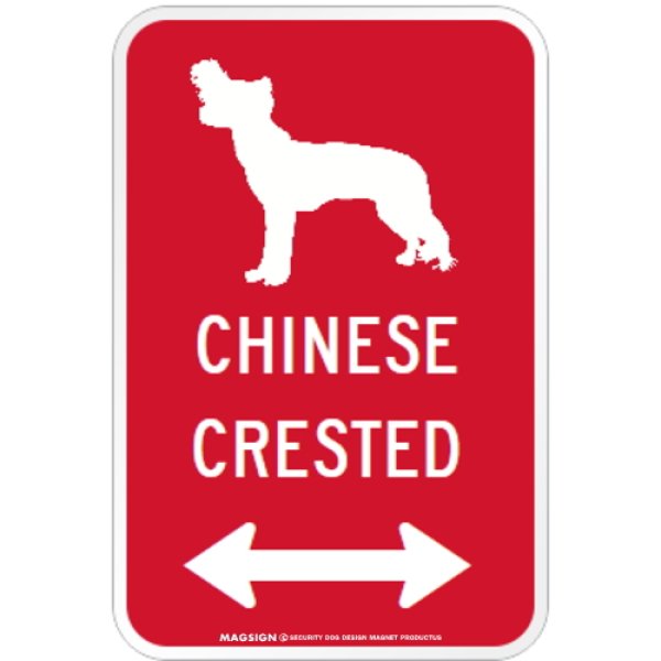 画像1: CHINESE CRESTED [MAGSIGN] シルエット＆矢印 アメリカン道路標識 英語犬種名 マグネット/ステッカー：レッド (1)