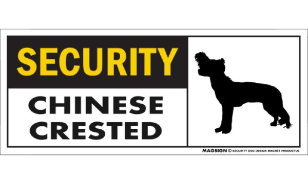 画像1: [MAGSIGN] チャイニーズクレステッド セキュリティーマグネット＆ステッカー 英語 警備 防犯 SECURITY CHINESE CRESTED 対象:車(ドア/ガラス/ボディ)・屋外(玄関扉/窓ガラス/メールポスト) 日本製 (1)