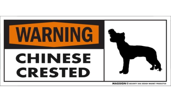 画像1: [MAGSIGN] チャイニーズクレステッド 注意警告マグネット＆ステッカー(黒オレンジ色) 英語 WARNING CHINESE CRESTED 対象:車(ドア/ガラス/ボディ)・屋外(玄関扉/窓ガラス/メールポスト) 日本製 (1)