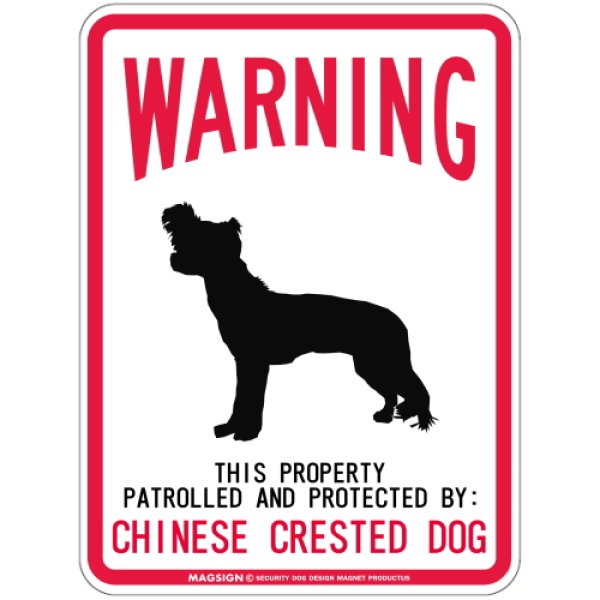 画像1: [MAGSIGN] CHINESE CRESTED DOG 注意 英語 WARNING 警告/保護/警戒 車 屋外用 マグネット＆ステッカー 日本製：チャイニーズクレステッドドッグ (1)