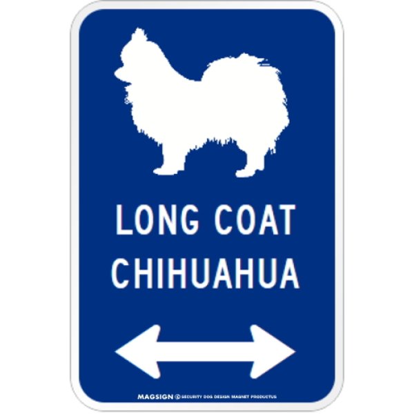 画像1: LONG COAT CHIHUAHUA [MAGSIGN] シルエット＆矢印 アメリカン道路標識 英語犬種名 マグネット/ステッカー：ブルー (1)