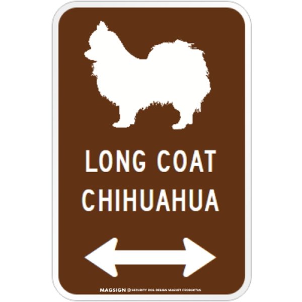 画像1: LONG COAT CHIHUAHUA [MAGSIGN] シルエット＆矢印 アメリカン道路標識 英語犬種名 マグネット/ステッカー：ブラウン (1)