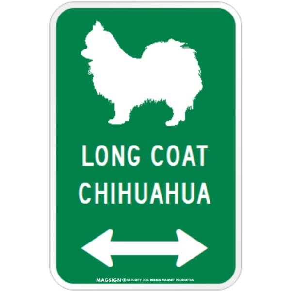 画像1: LONG COAT CHIHUAHUA [MAGSIGN] シルエット＆矢印 アメリカン道路標識 英語犬種名 マグネット/ステッカー：グリーン (1)