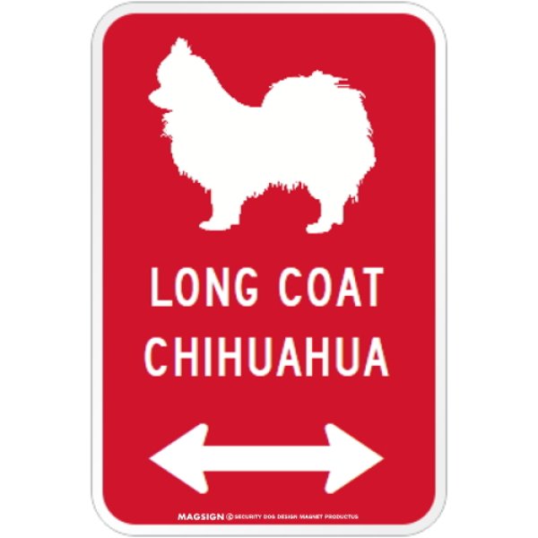 画像1: LONG COAT CHIHUAHUA [MAGSIGN] シルエット＆矢印 アメリカン道路標識 英語犬種名 マグネット/ステッカー：レッド (1)