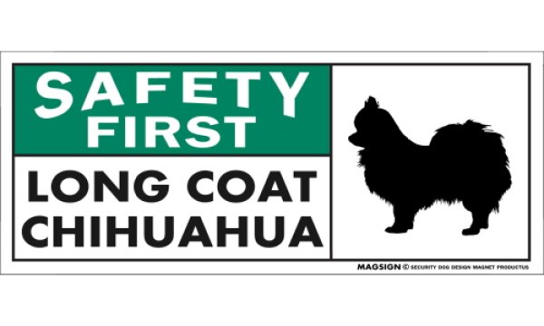 画像1: [MAGSIGN] ロングコートチワワ マグネット＆ステッカー 英語 安全第一 SAFETY FIRST LONG COAT CHIHUAHUA 対象:車(ドア/ガラス/ボディ)・屋外(玄関扉/窓ガラス/メールポスト) 日本製 (1)