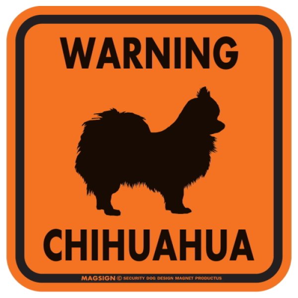 画像3: [MAGSIGN] WARNING CHIHUAHUA マグネット＆ステッカー：ロングコートチワワ(ホワイト/イエロー/オレンジ) 注意 英語 正方形 車＆屋外用(防水性/耐光性) 日本製 (3)