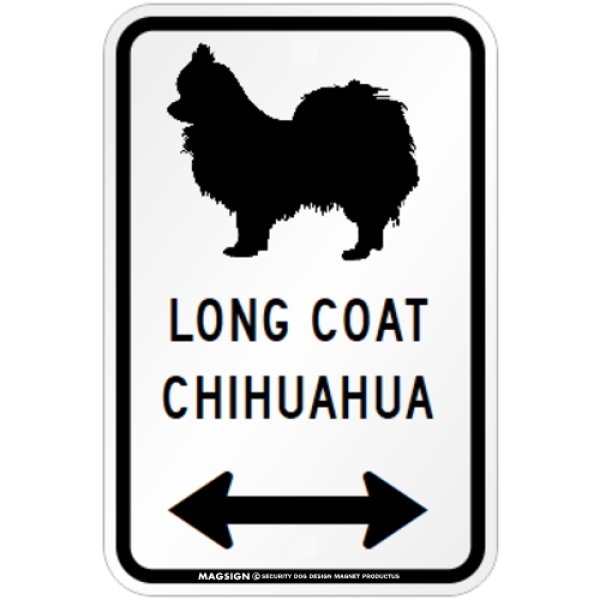 画像1: LONG COAT CHIHUAHUA [MAGSIGN] シルエット＆矢印 アメリカン道路標識 英語犬種名 マグネット/ステッカー：ホワイト (1)