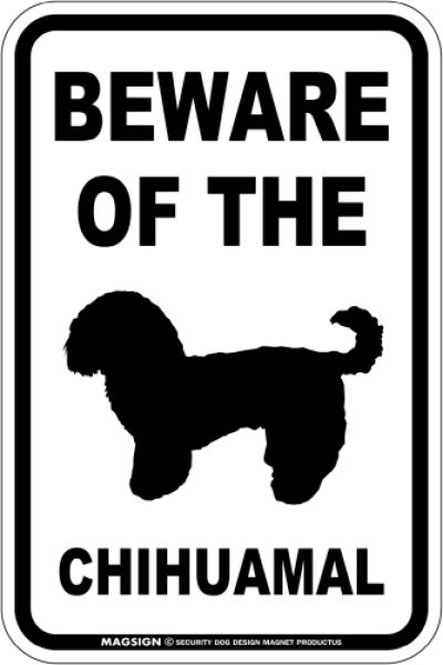 画像1: [MAGSIGN] チワマル 注意 英語 マグネット＆ステッカー BEWARE OF THE CHIHUAMAL  車/屋外用 日本製 (1)