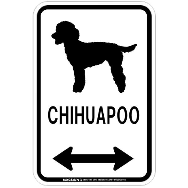 画像1: CHIHUAPOO [MAGSIGN] チワプー シルエット＆矢印 アメリカン道路標識 英語犬種名 マグネット/ステッカー：ホワイト (1)