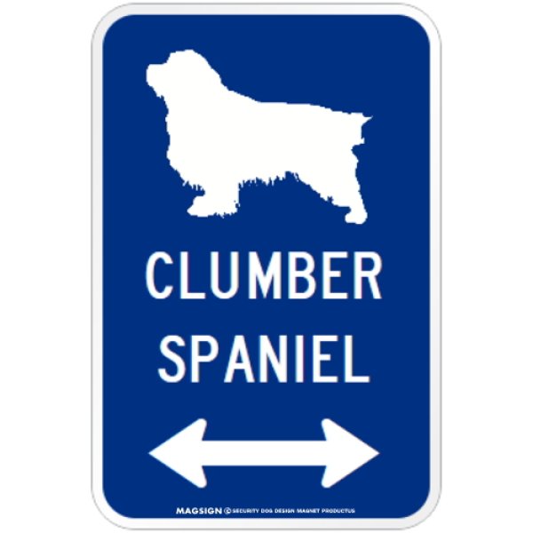画像1: CLUMBER SPANIEL [MAGSIGN] シルエット＆矢印 アメリカン道路標識 英語犬種名 マグネット/ステッカー：ブルー (1)