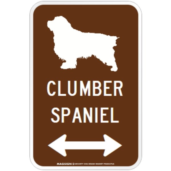 画像1: CLUMBER SPANIEL [MAGSIGN] シルエット＆矢印 アメリカン道路標識 英語犬種名 マグネット/ステッカー：ブラウン (1)