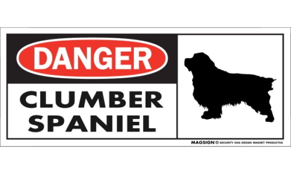 画像1: [MAGSIGN] クランバースパニエル マグネット＆ステッカー 英語 危ない 危険 DANGER CLUMBER SPANIEL 対象:車(ドア/ガラス/ボディ)・屋外(玄関扉/窓ガラス/メールポスト) 日本製 (1)