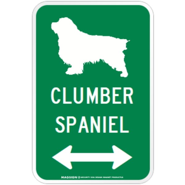 画像1: CLUMBER SPANIEL [MAGSIGN] シルエット＆矢印 アメリカン道路標識 英語犬種名 マグネット/ステッカー：グリーン (1)
