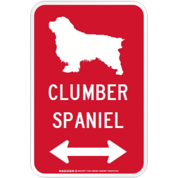 画像1: CLUMBER SPANIEL [MAGSIGN] シルエット＆矢印 アメリカン道路標識 英語犬種名 マグネット/ステッカー：レッド (1)