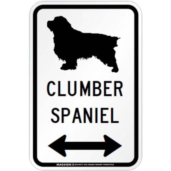 画像1: CLUMBER SPANIEL [MAGSIGN] シルエット＆矢印 アメリカン道路標識 英語犬種名 マグネット/ステッカー：ホワイト (1)