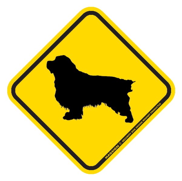 画像1: [MAGSIGN] 犬横断注意/犬飛び出し注意 マグネット＆ステッカー 黄色(イエロー) 車 屋外用(防水/耐水・耐光仕様) 日本製：クランバースパニエル (1)