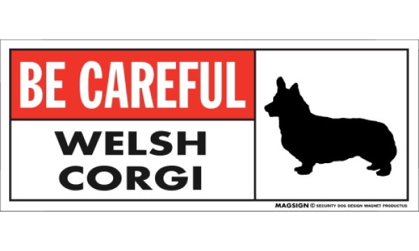 画像1: [MAGSIGN] ウェルシュコーギー マグネット＆ステッカー (犬)気を付けて 英語 BE CAREFUL WELSH CORGI 対象:車(ドア/ガラス/ボディ)・屋外(玄関扉/窓ガラス/メールポスト) 日本製 (1)