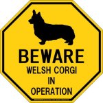 画像1: [MAGSIGN] ウェルシュコーギー 注意 英語 英文 ローマ字 オペレーション中 動作中 オクタゴン(八角形)マグネット＆ステッカー BEWARE WELSH CORGI IN OPERATION 車/屋外用 日本製 (1)