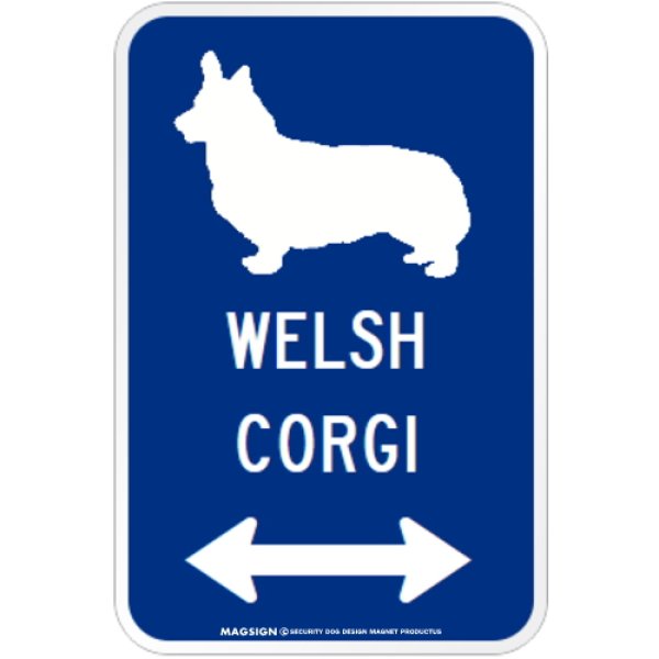 画像1: WELSH CORGI [MAGSIGN] シルエット＆矢印 アメリカン道路標識 英語犬種名 マグネット/ステッカー：ブルー (1)