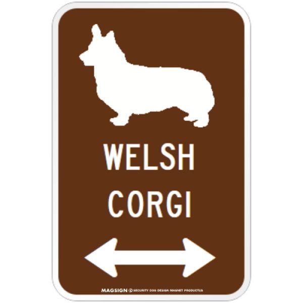 画像1: WELSH CORGI [MAGSIGN] シルエット＆矢印 アメリカン道路標識 英語犬種名 マグネット/ステッカー：ブラウン (1)