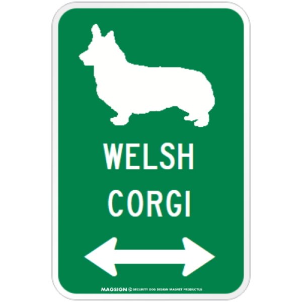 画像1: WELSH CORGI [MAGSIGN] シルエット＆矢印 アメリカン道路標識 英語犬種名 マグネット/ステッカー：グリーン (1)