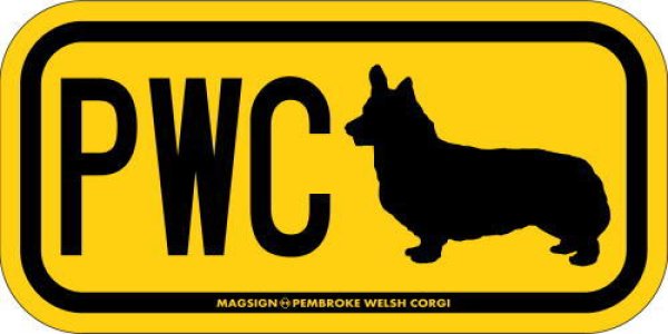 画像1: [MAGSIGN] ウェルシュコーギー イニシャル(アルファベット３文字) シルエット マグネット＆ステッカー PEMBROKE WELSH CORGI ローマ字ロゴ入り 車/屋外用 日本製 (1)