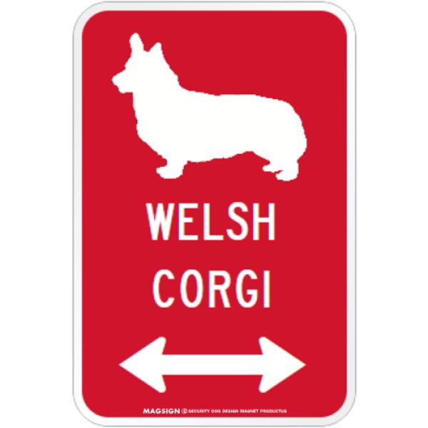 画像1: WELSH CORGI [MAGSIGN] シルエット＆矢印 アメリカン道路標識 英語犬種名 マグネット/ステッカー：レッド (1)